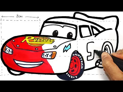 How to draw LIGHTNING McQUEEN Disney Pixar CARS . easiest step-by-step drawing coloring for kids